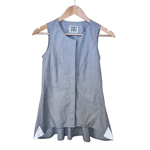 DOUBLE R by Ravi Ratan Custom Tailored Cotton Sleeveless Striped Blouse Sz S/M - Picture 1 of 11